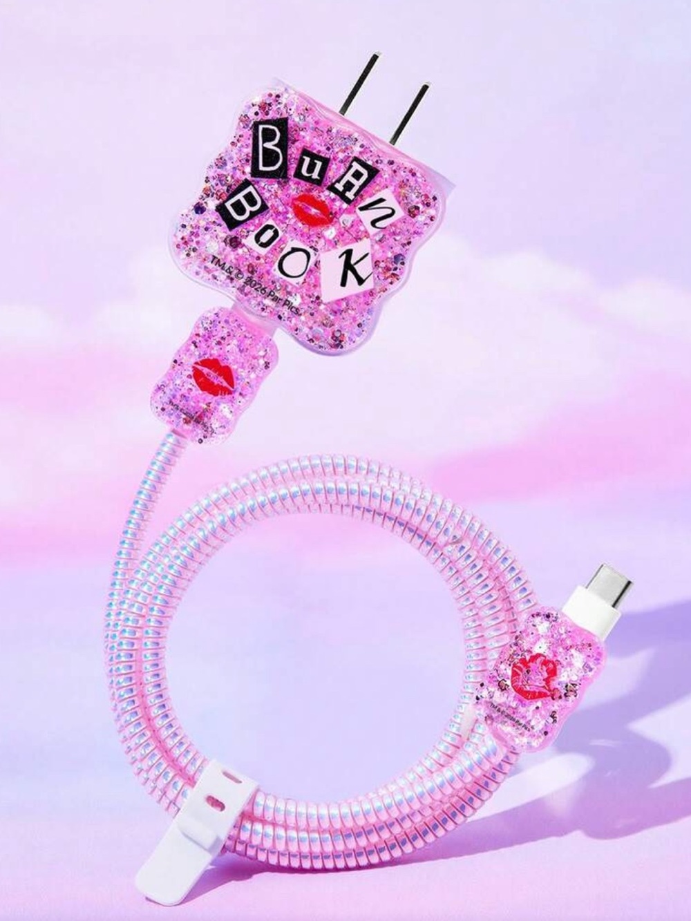 Macy's Pink Glitter 'Burn Book' Decorative Charging Cable Cover